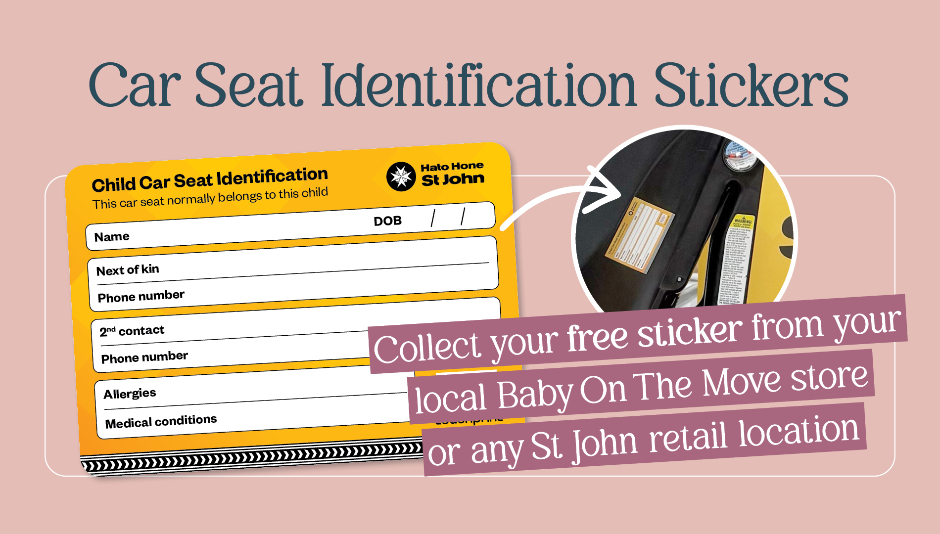 Car seat identification stickers